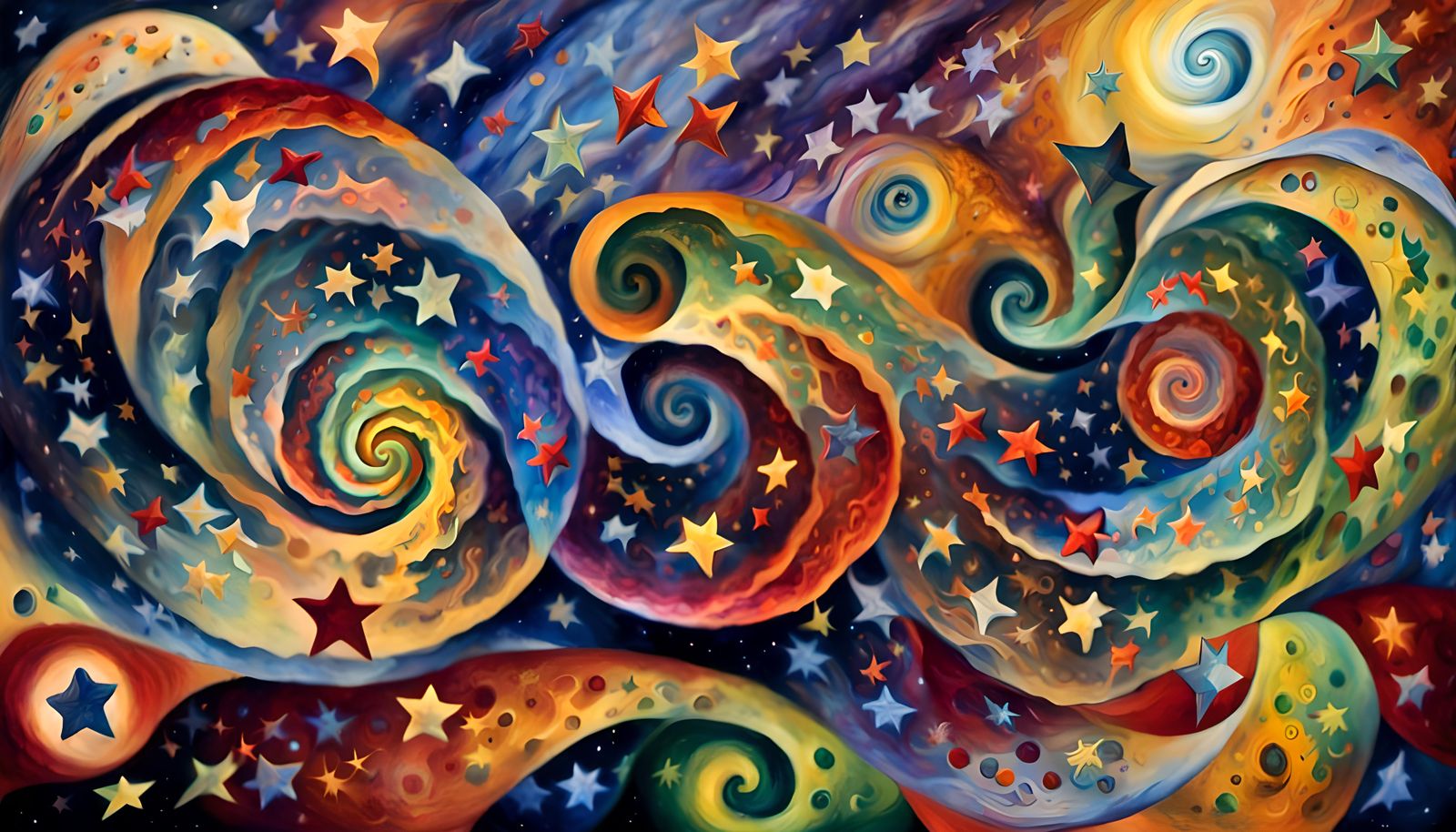 Swirling Stars Dancing in Cosmic Maelstrom: Impasto Oil Styl...