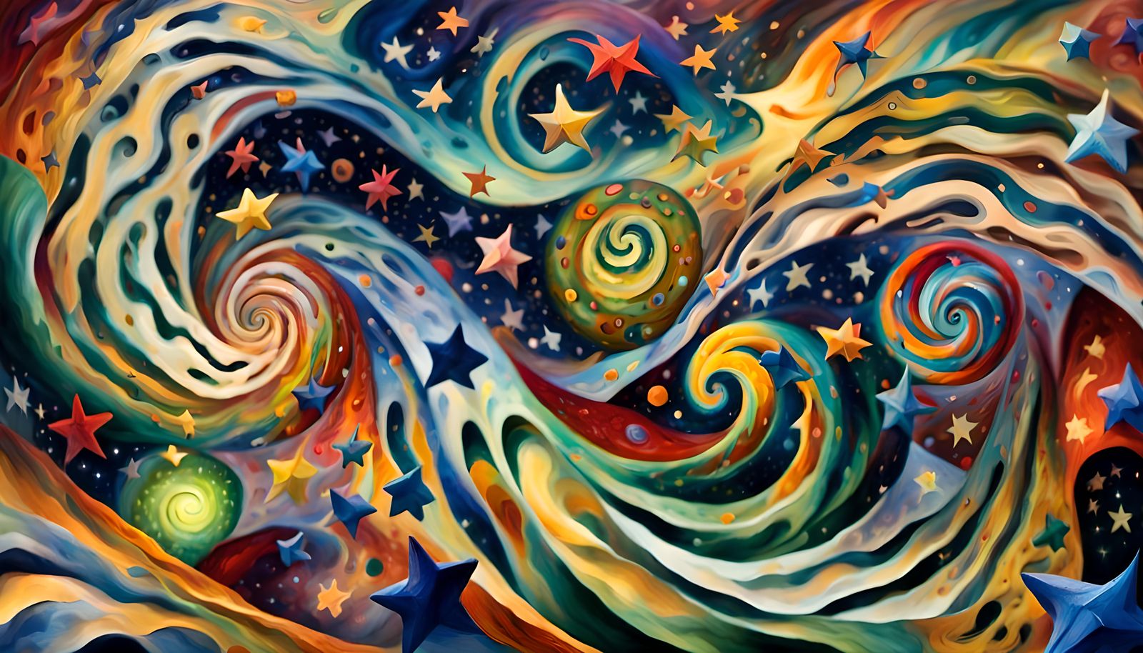 Swirling Star Cluster in Impasto Oil Painting Style