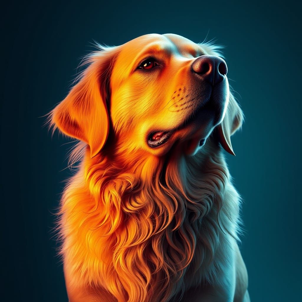 Golden Retriever Portrait in Art Nouveau Style