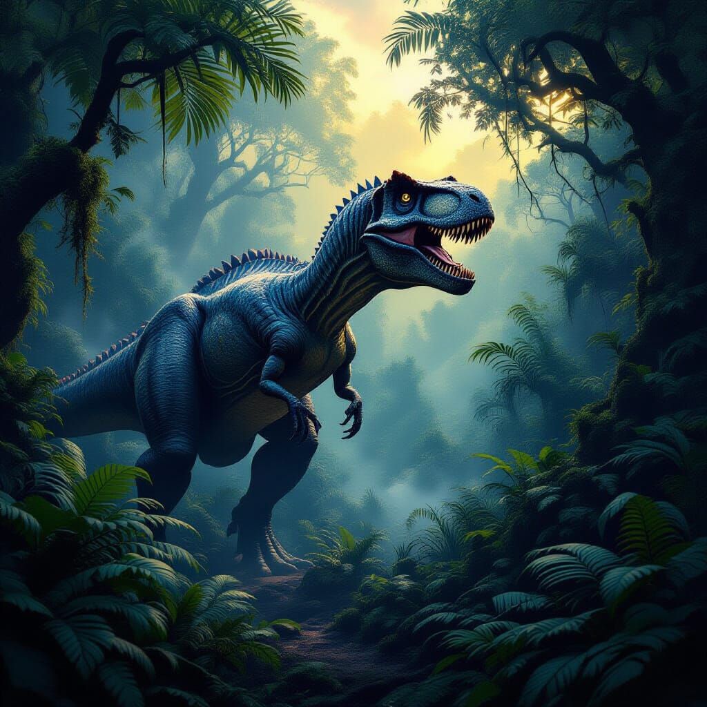 Dark Fantasy Jurassic Scene in Hyperdetailed Style