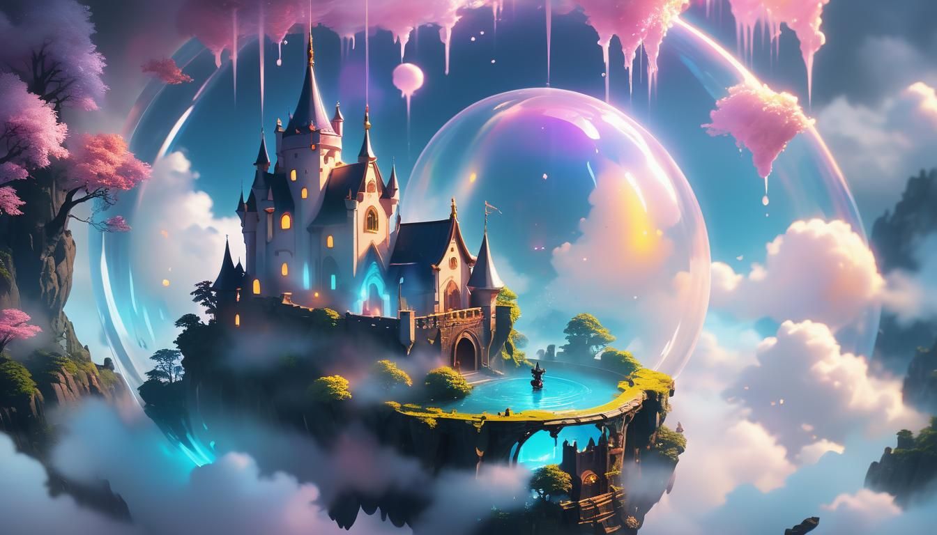 Chubby Castle in Glowing Blob: Anime Fantasy Art