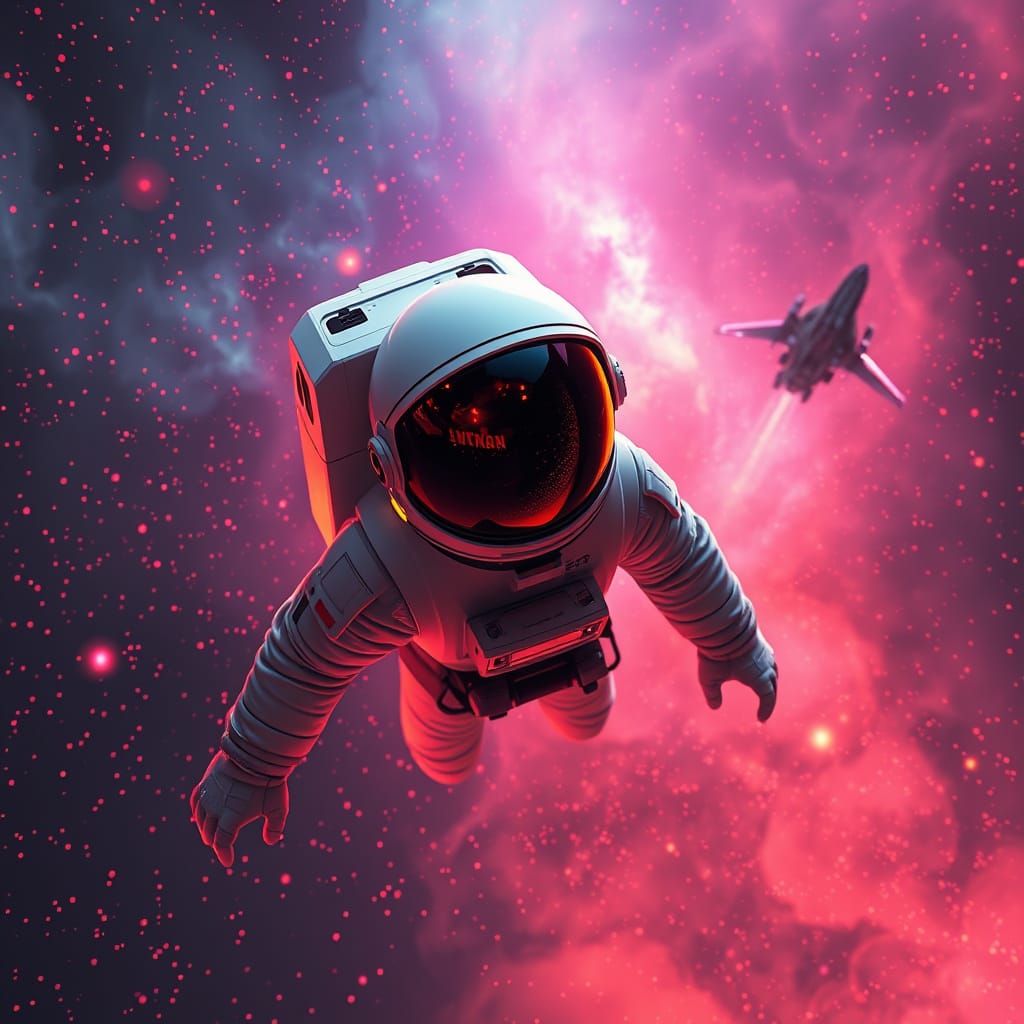 Ethereal Synthwave Astronaut in Rosy Nebula