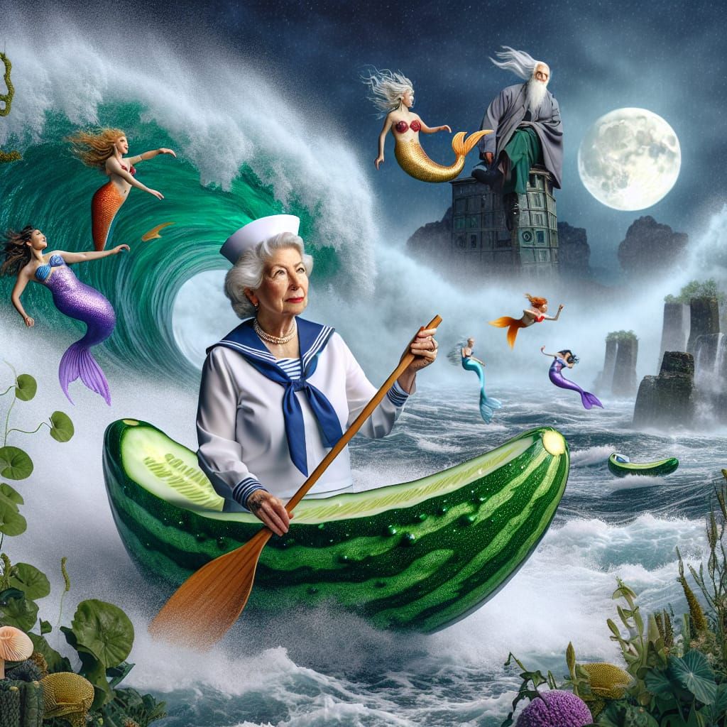 Hispanic Woman Sails Cucumber Boat on Ramen Sea