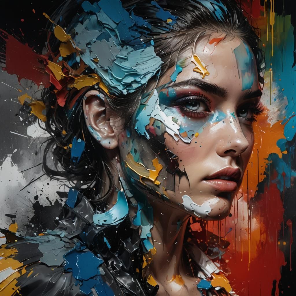 Hyperrealistic Pop Artist Portrait with Abstract Background