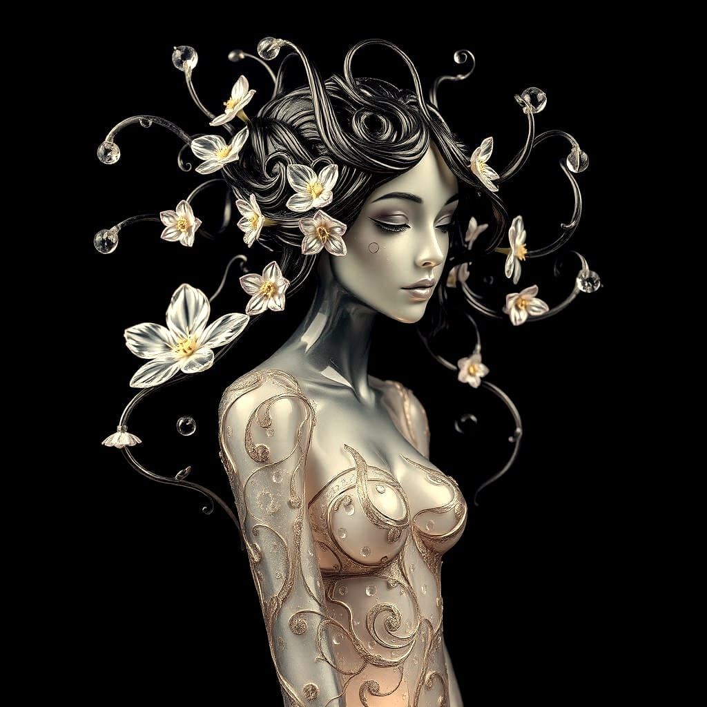 Enameled Glass Woman Figurine in Fantasy Style