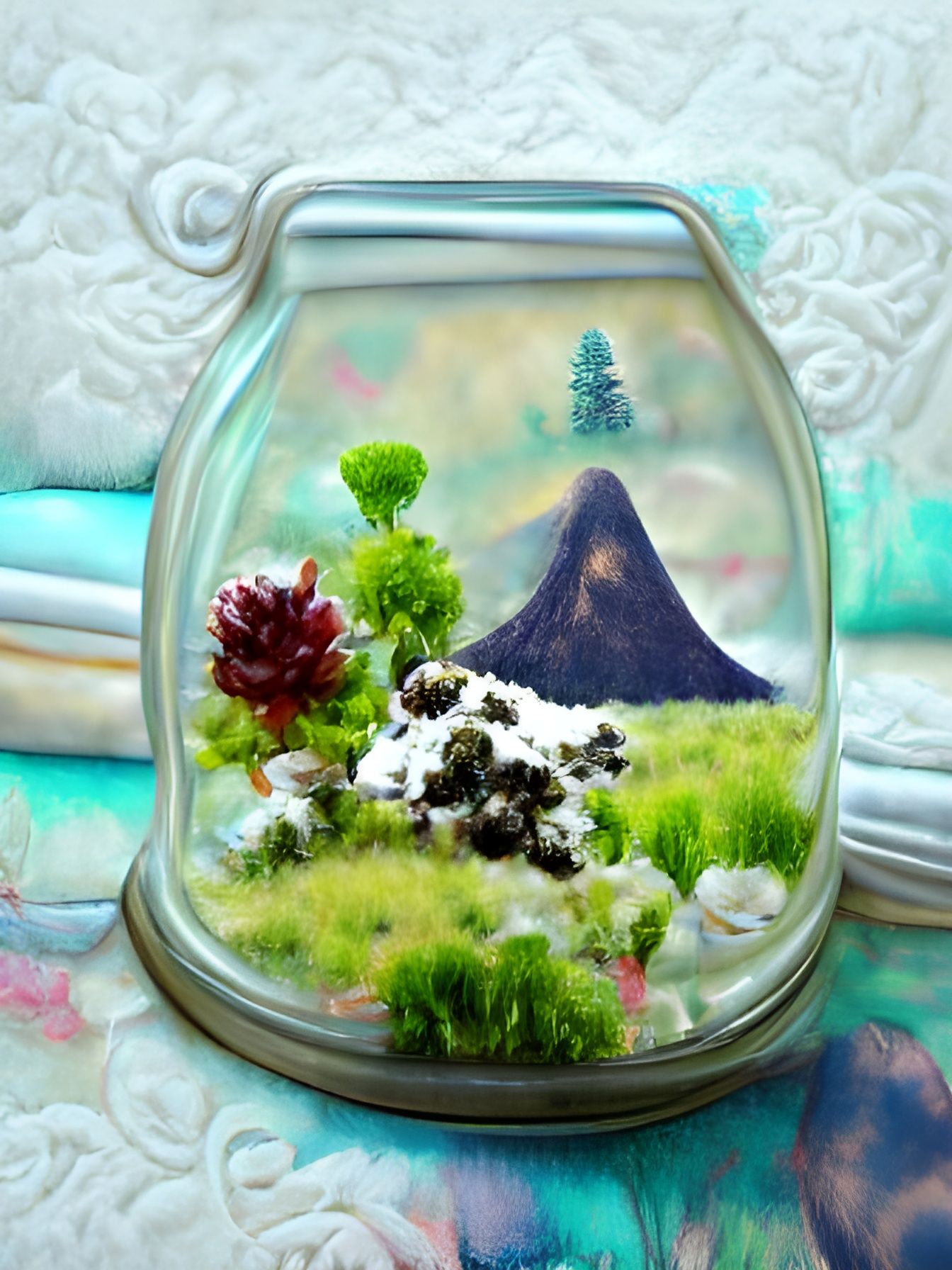 Miniature Mount Hood Terrarium in Folk Art Style
