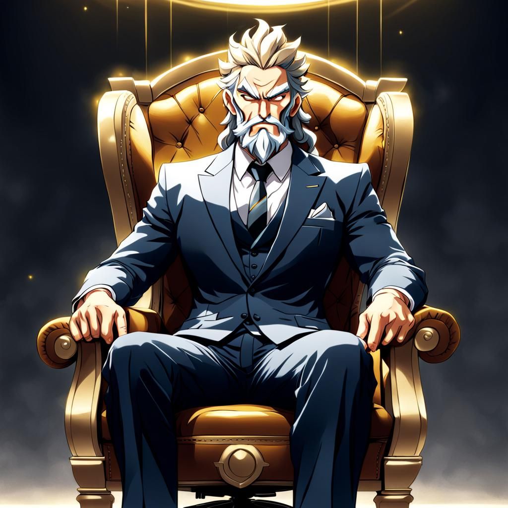 Zeus in Suit: Anime-Style Business Portrait