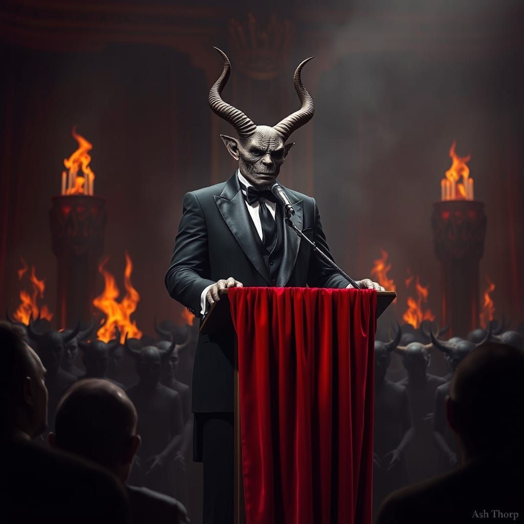 Dark Surrealist Figure Accepts Hellish Award