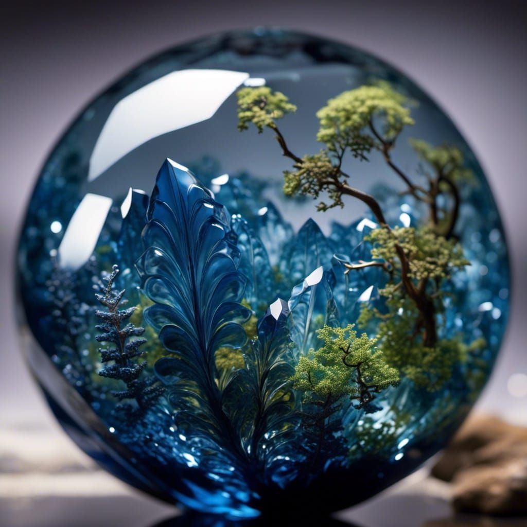 <lora:Glass Art:1.0> This large faceted transparent indigo c...