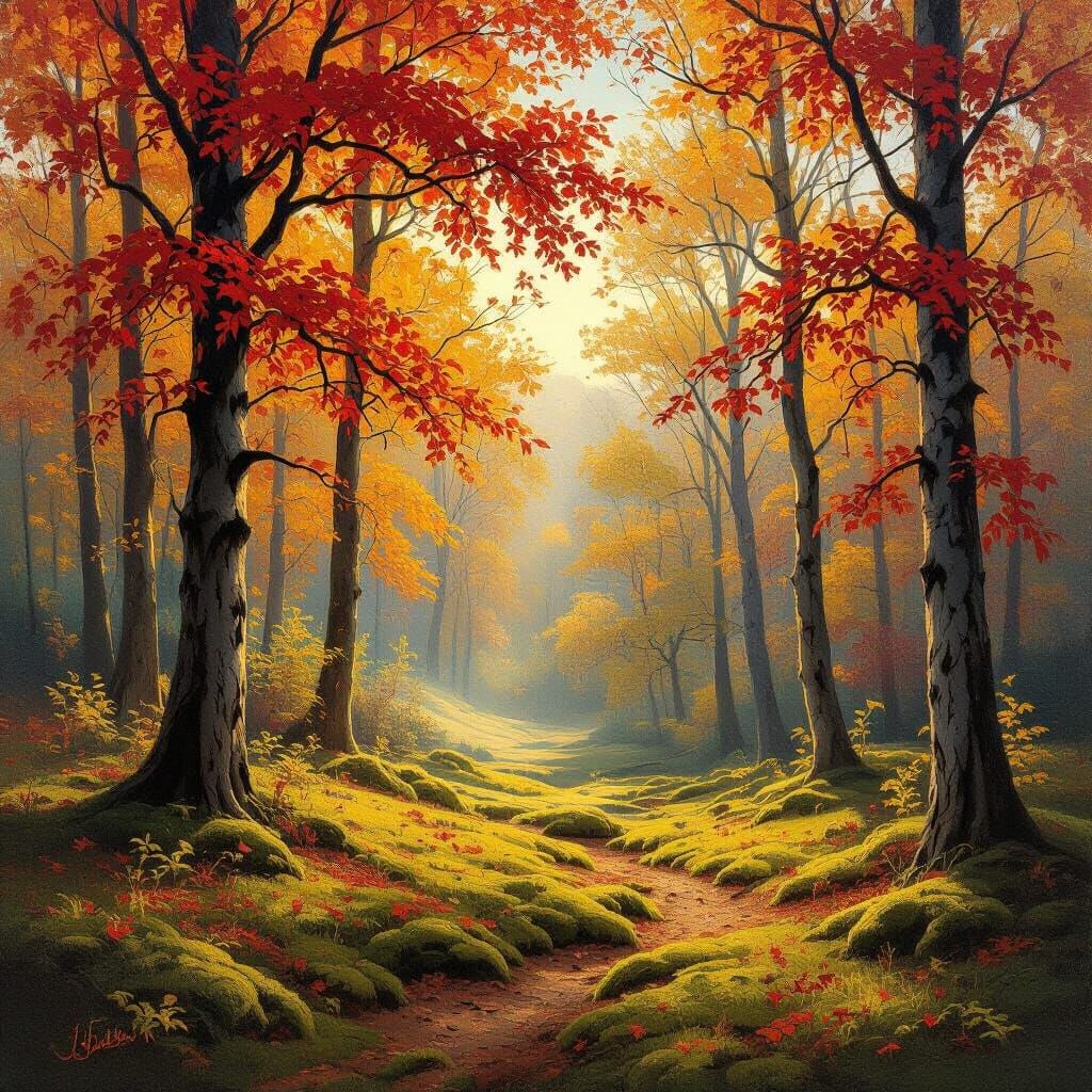 Vibrant Autumn Landscape Oil Painting