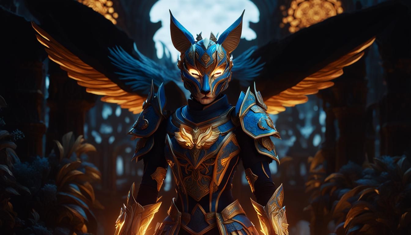 Winged Kitsune in White Armor, Digital Matte Painting