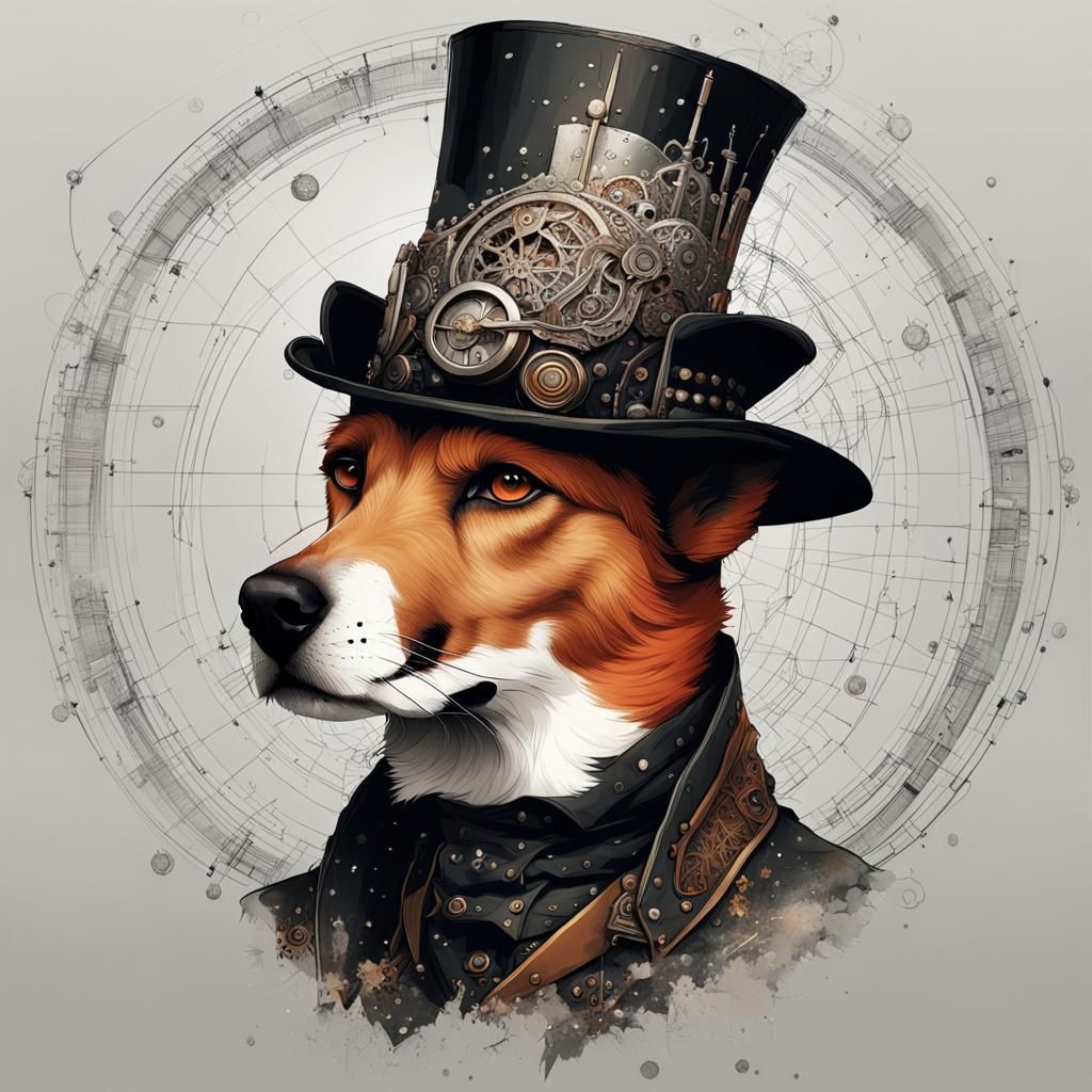 Steampunk Cybernetic Foxhound Portrait in Digital Art