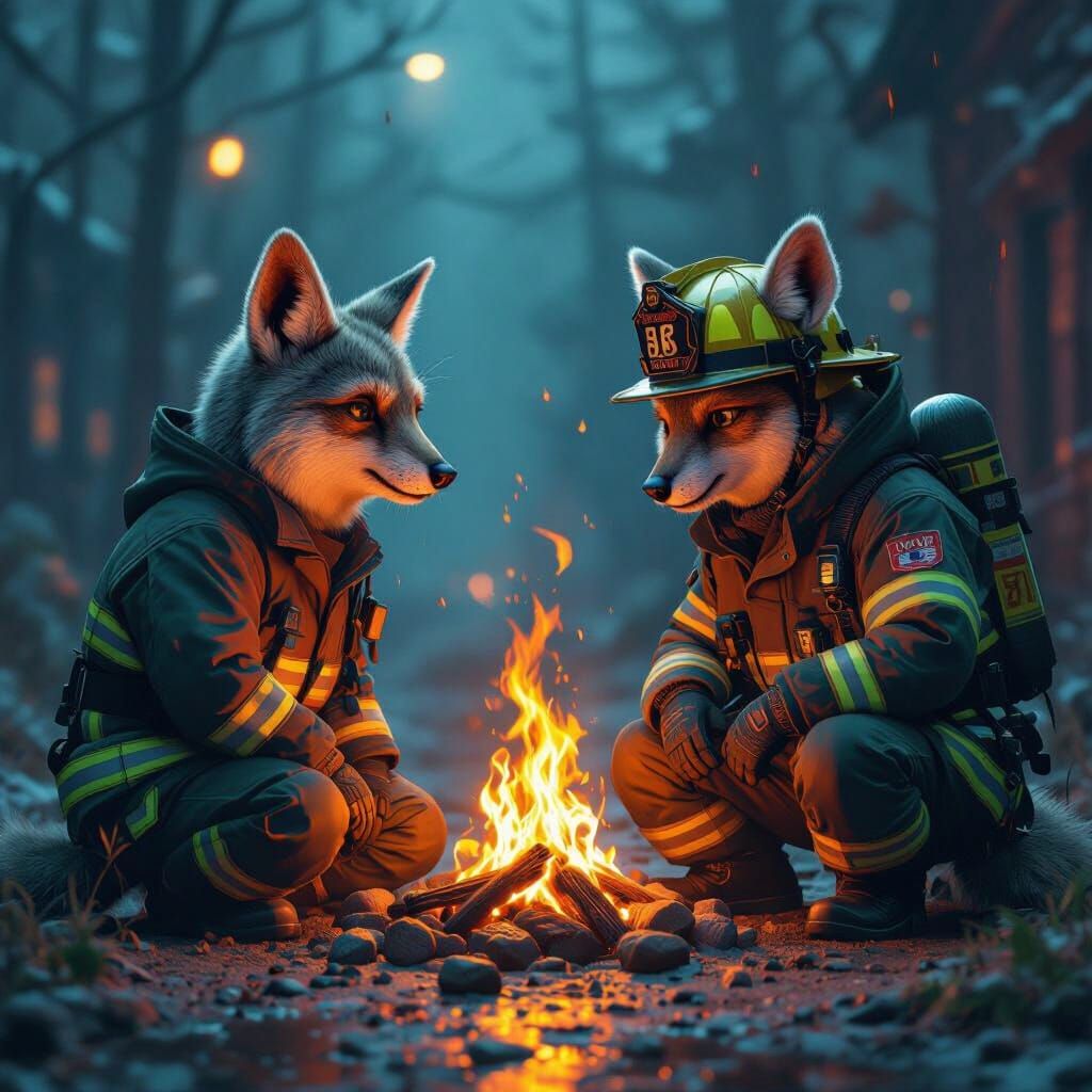 Animals Mocking a Fireman: Hyperrealistic Art