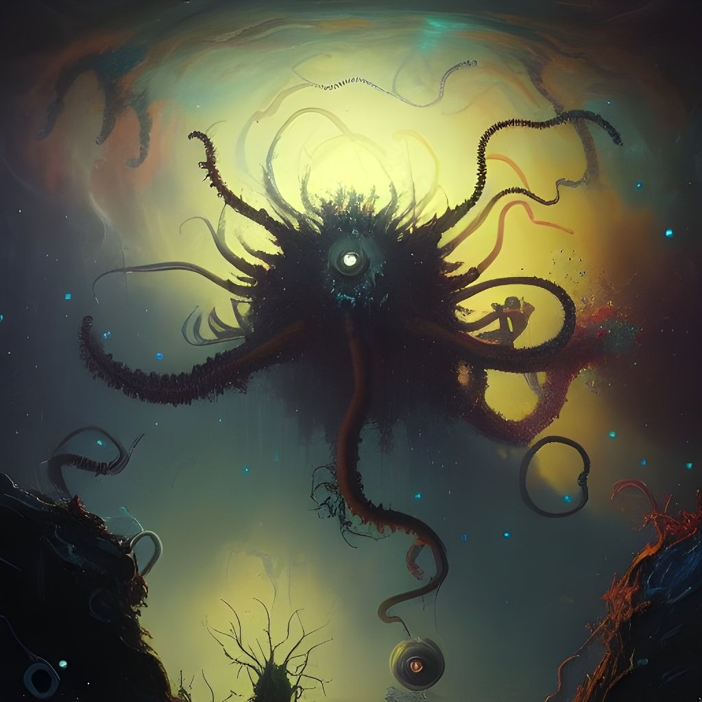 Eldritch Cosmic Horror Shadow Creature Oil Painting