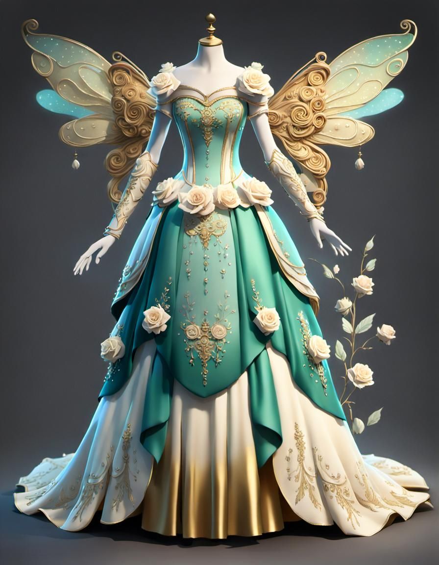 Fantasy Ballgown with Fairy Wings, Digital Art