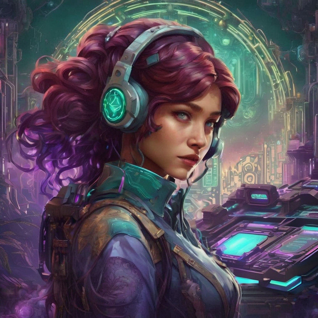 Glamorous Cyberpunk Goddess on Circuit Board