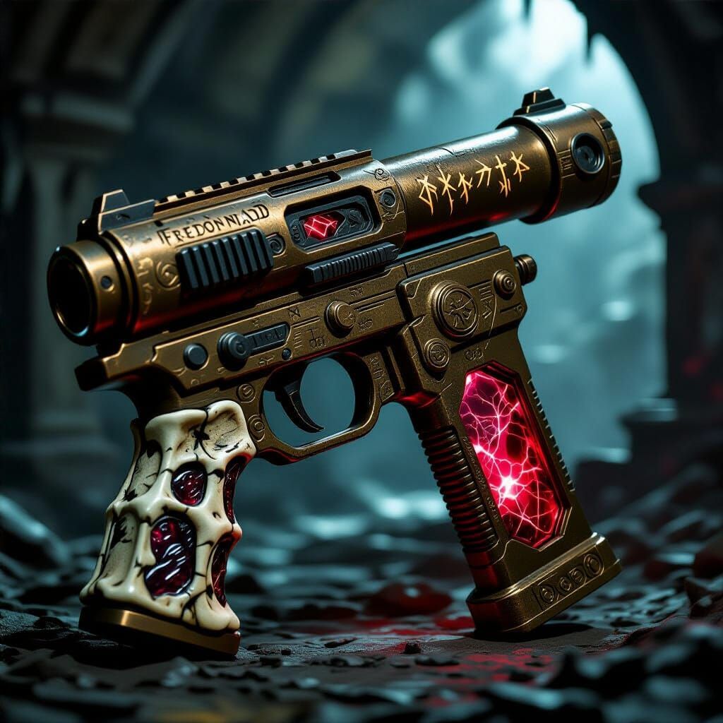 Ancient Sith Blaster Pistol with Crimson Crystal Shards