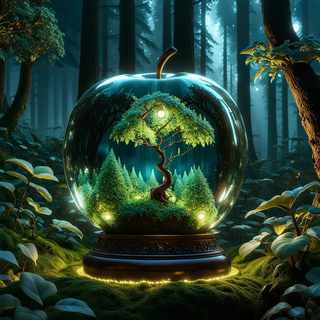 Glass Apple in a Glowing Glass Forest