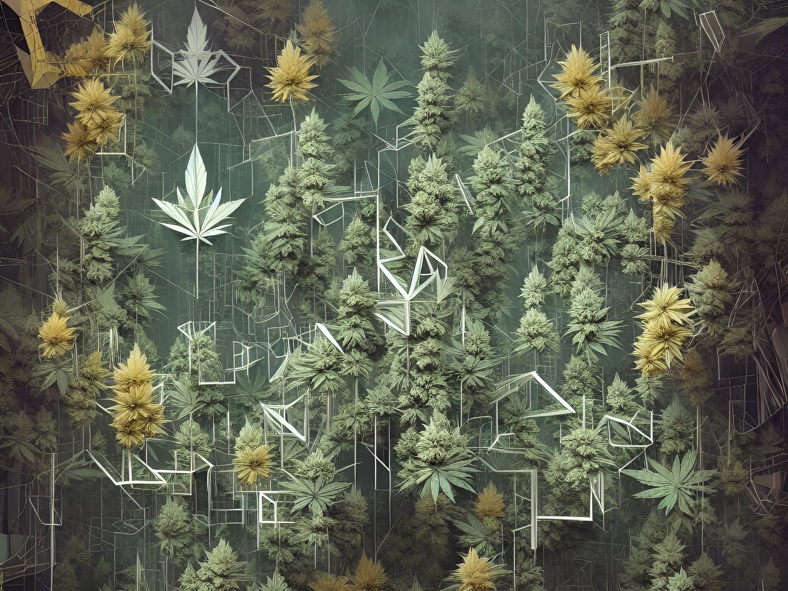 Geometric Origami Forest of Cannabis Buds