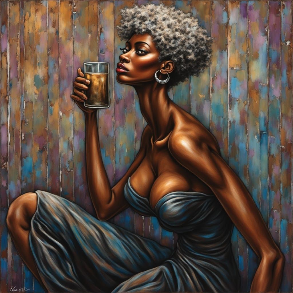 Abstract Impressionist Oil Painting of Woman in Blue