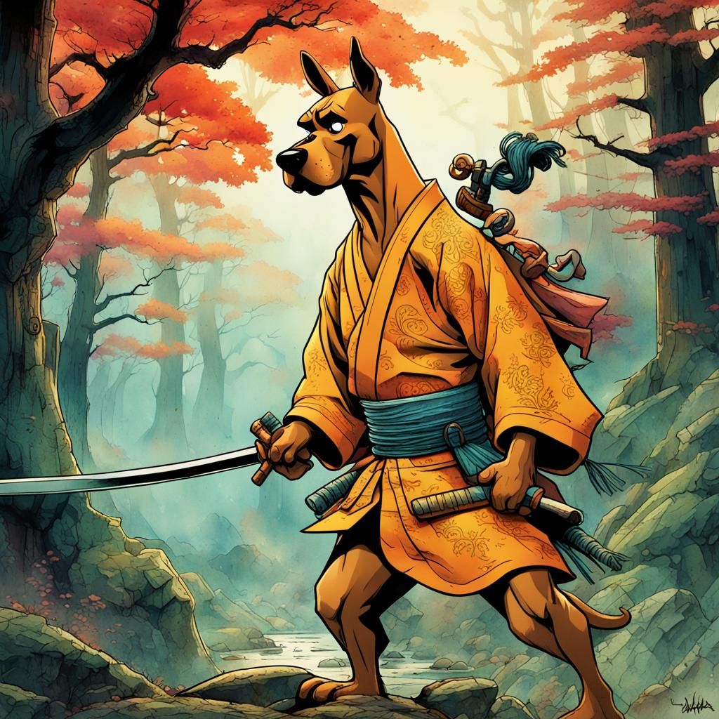 Scooby-Doo Samurai in Watercolor Style