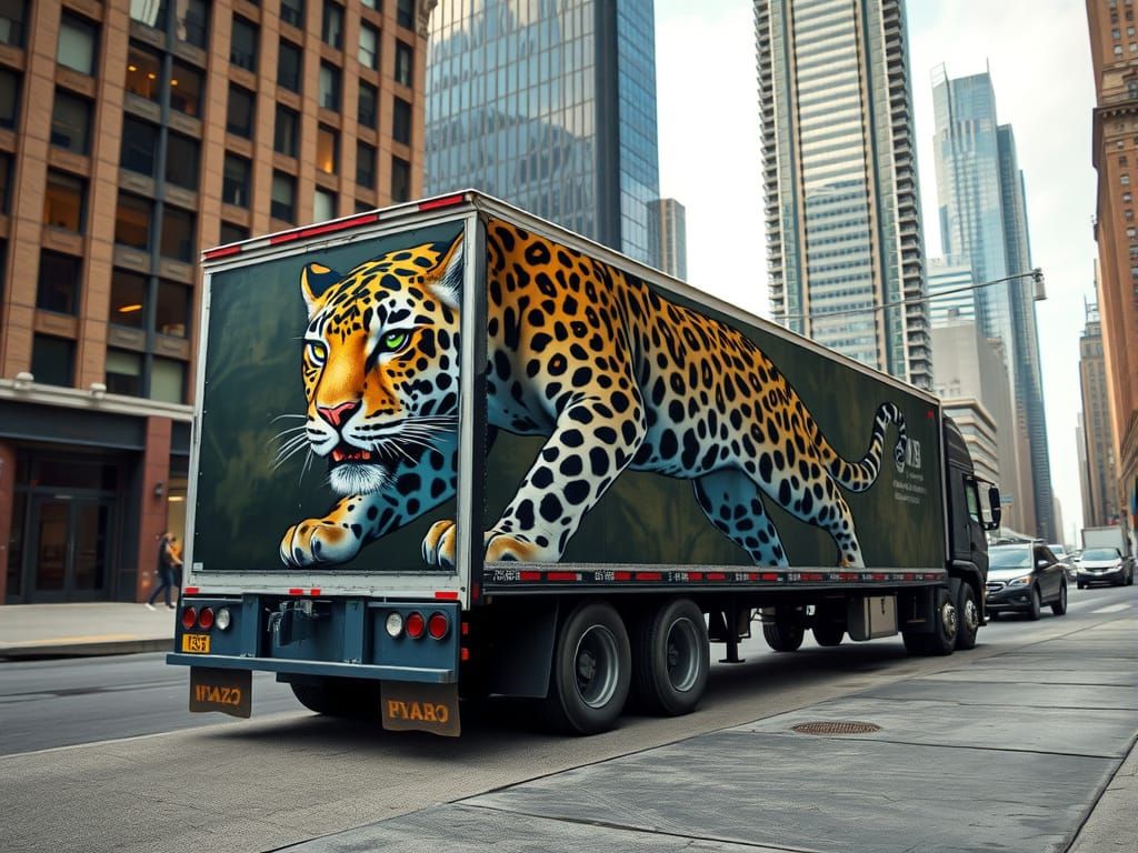 Airbrushed Jaguar on City Trailer: Photorealistic IMAX Art
