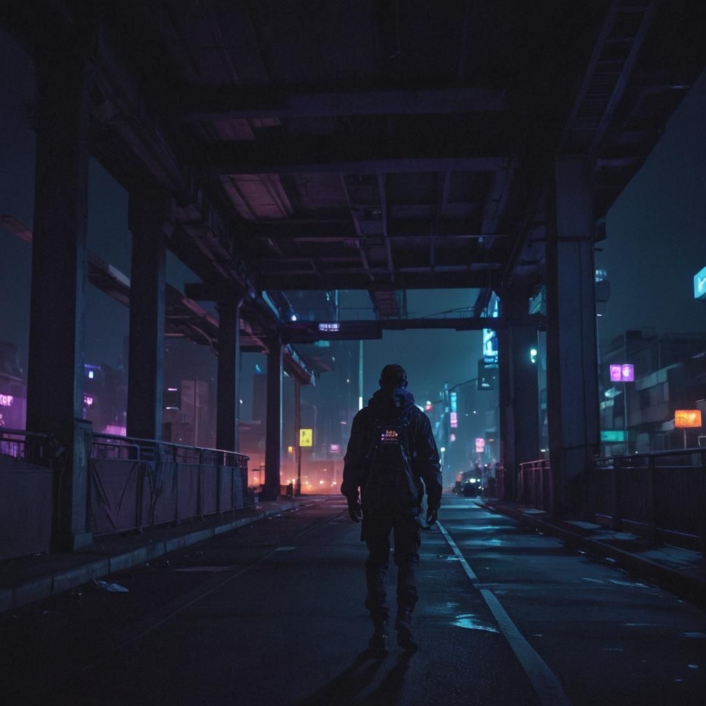 Gritty Cityscape in Cyberpunk Aesthetic