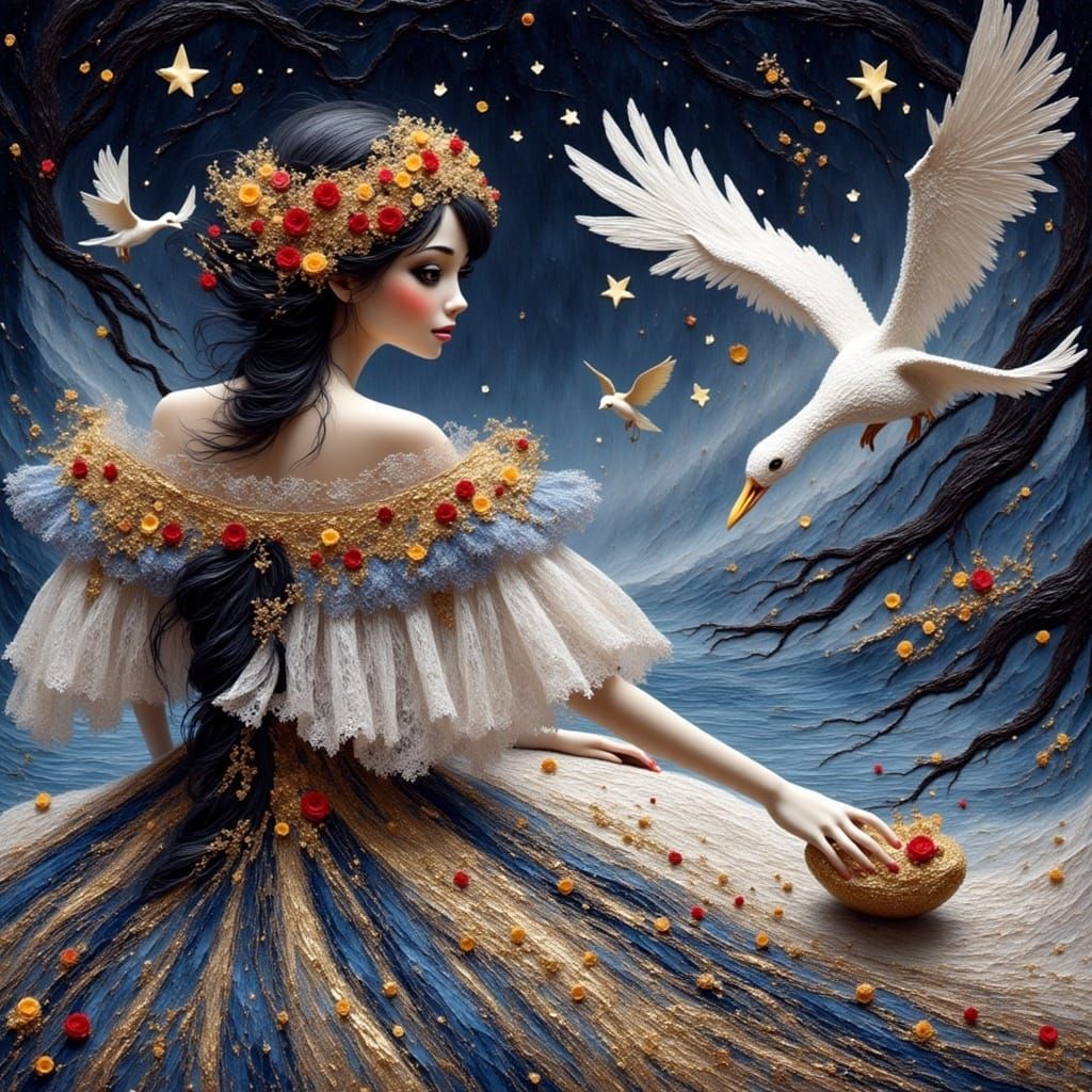 Gothic Dream: Woman in Black Swan Dress