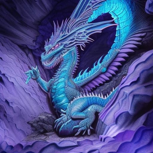 Crystalline Dragon in a Blue Crystal Cave