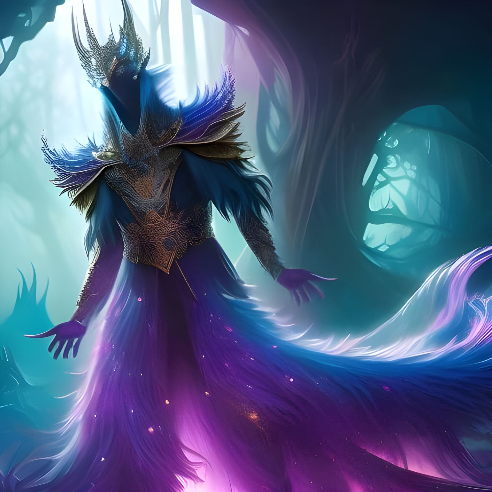 Galaxy Portrait in Dark Fantasy Forest