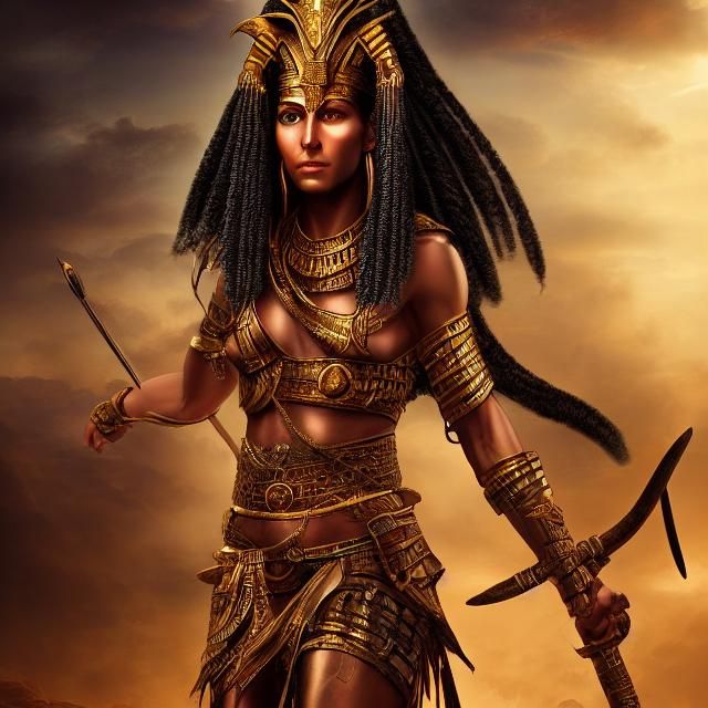 Fierce Female Amun Ra Warrior: Epic Digital Painting