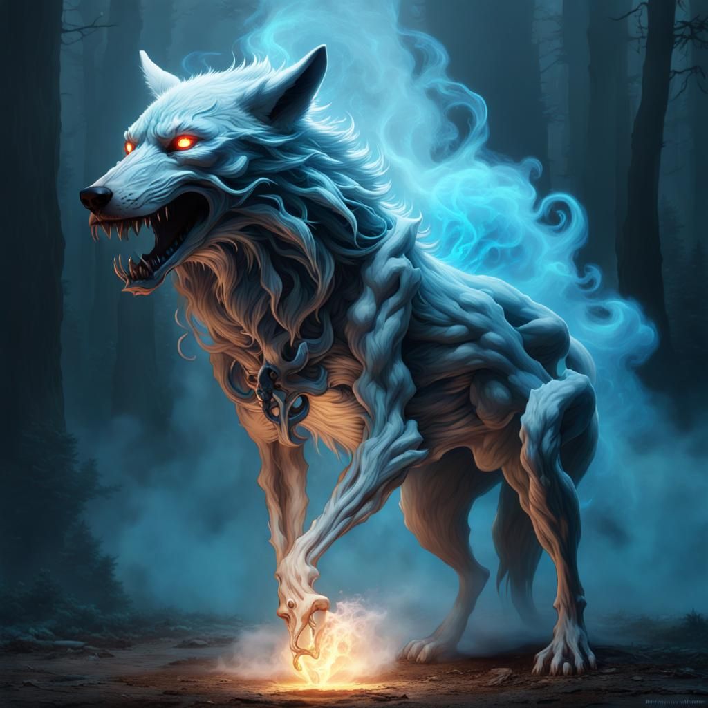 Ethereal Ghost Wolf in Dark Fantasy Style