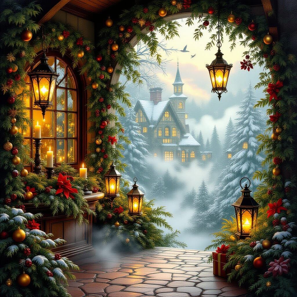 Cozy Christmas Room in Kinkade Style