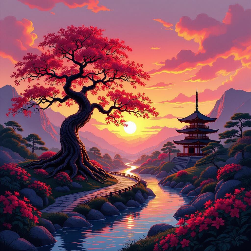 Majestic Tree of Life at Ethereal Sunrise