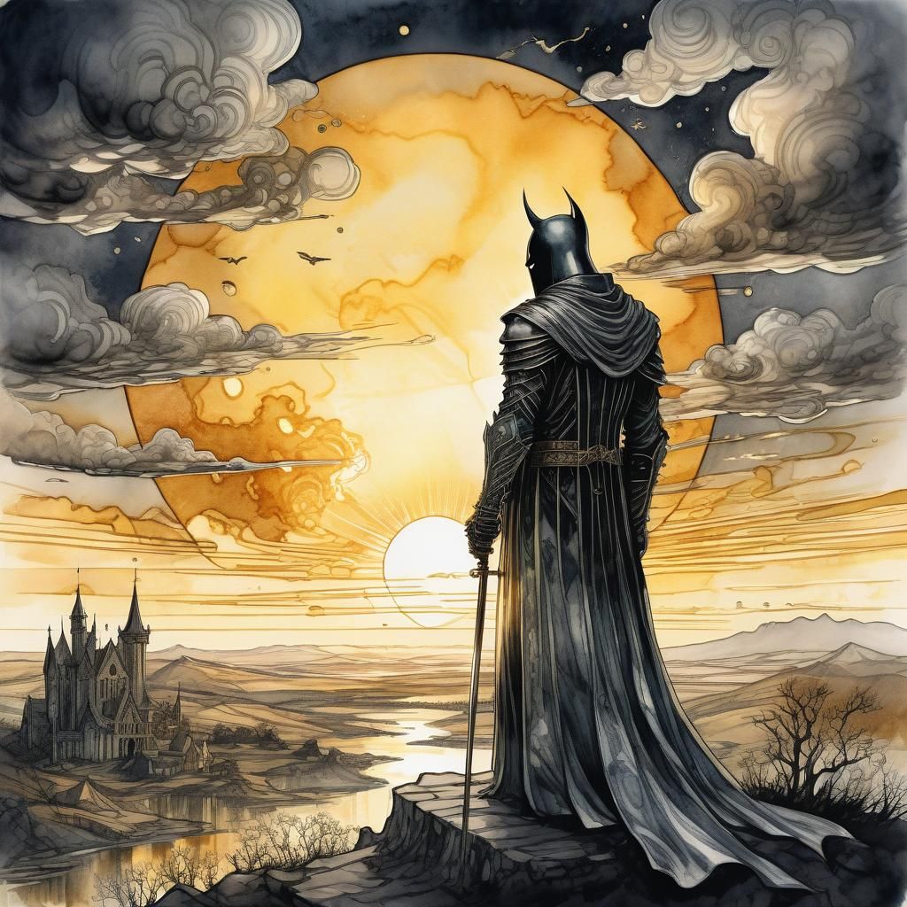 Gothic Surrealism: Metallic Watercolour Fantasy Landscape