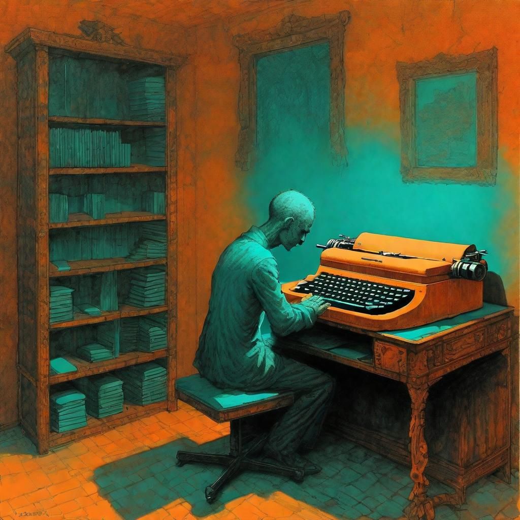 Beksinski-esque Typewriter on Neat Desk
