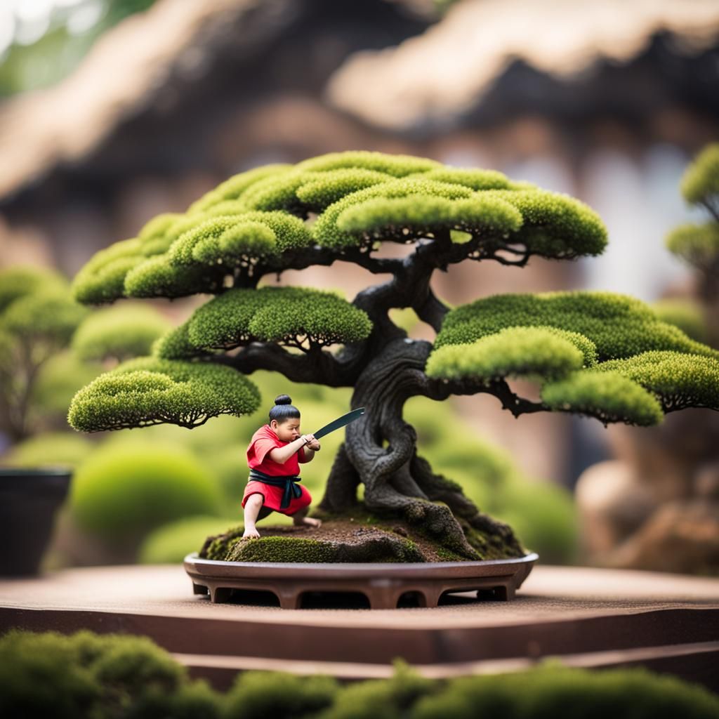 little sumo cutting down a giant bonsai Professional photogr...