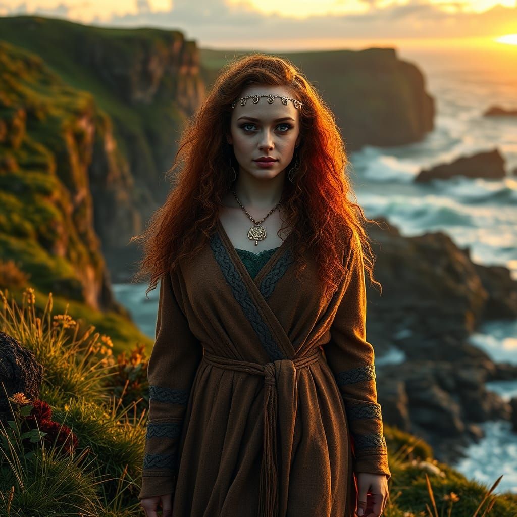 Celtic Princess on Irish Coast in Bierstadt Style