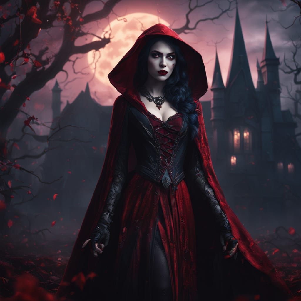 Vampire Halloween Pin Up in Detailed Matte Painting Style