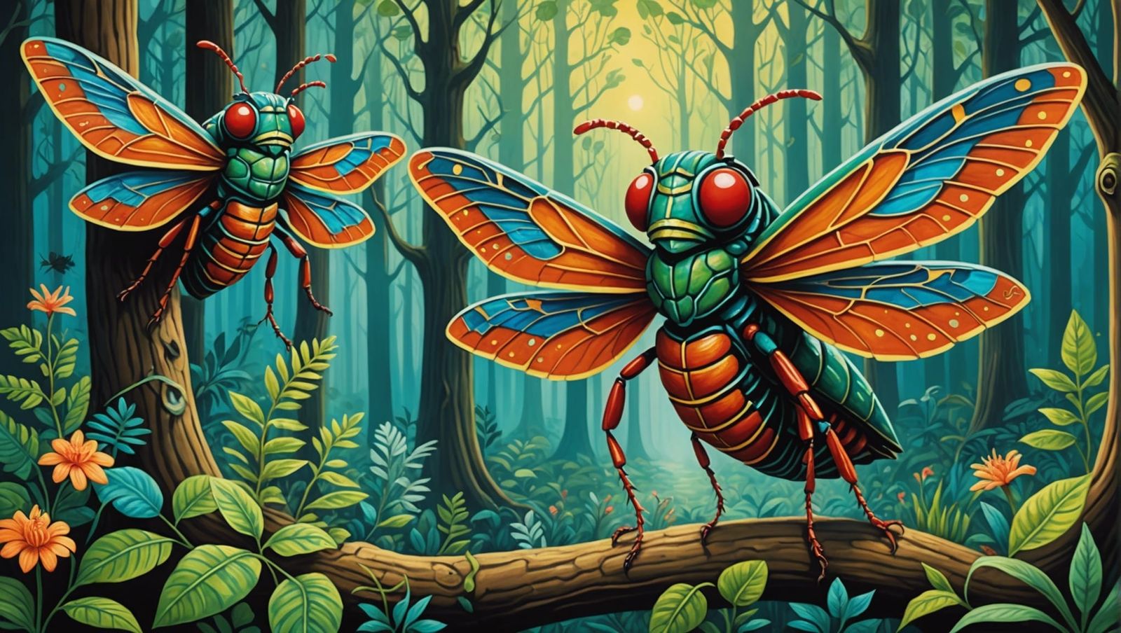 Alebrije Cicadas in Enchanted Forest: Lowbrow Art