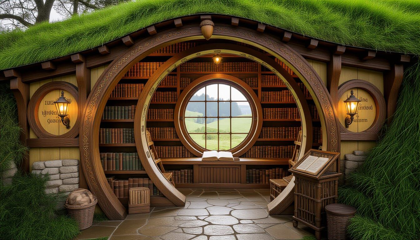 Cozy Hobbit Hole Library Filled With Ancient Books