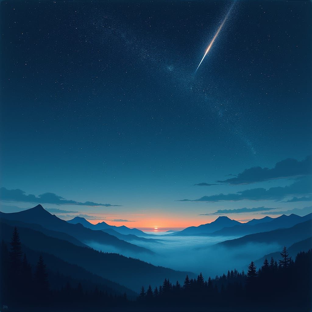 Shooting Star over Dreamy Night Sky, Atmospheric