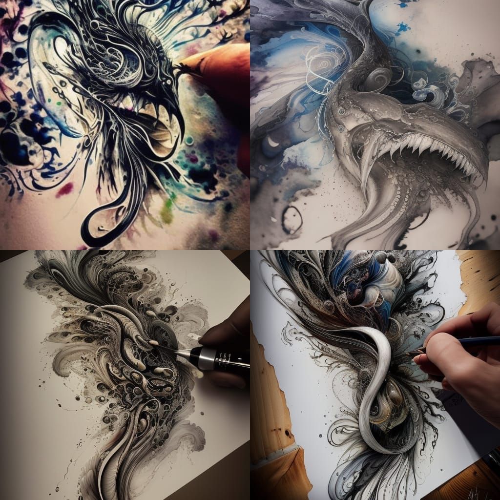 Abstract Sadness: Detailed Ink and Gouache Painting