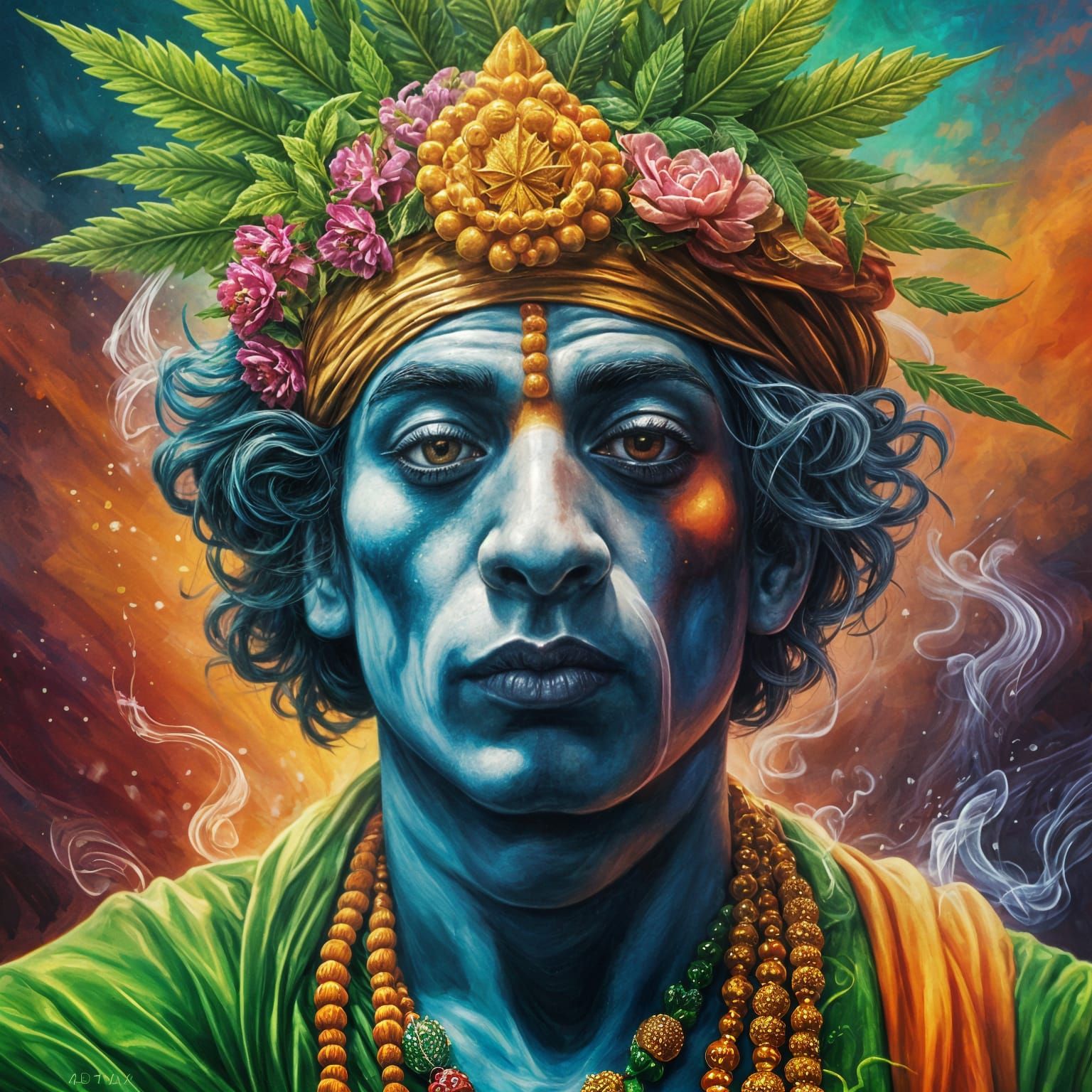 Hare Krishna Smoking Marijuana: Hyperrealistic Concept Art