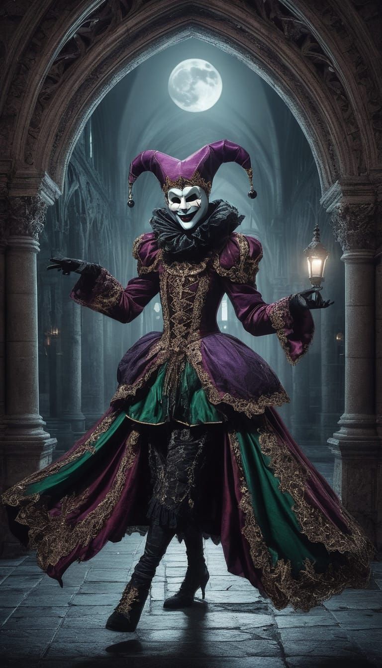 Gothic Jester in Medieval Cathedral