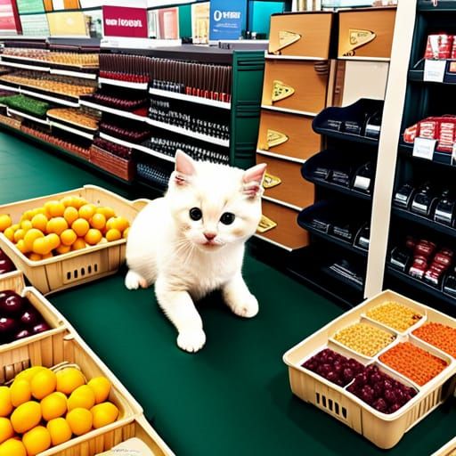 Cute Cat Shopping in a Supermarket