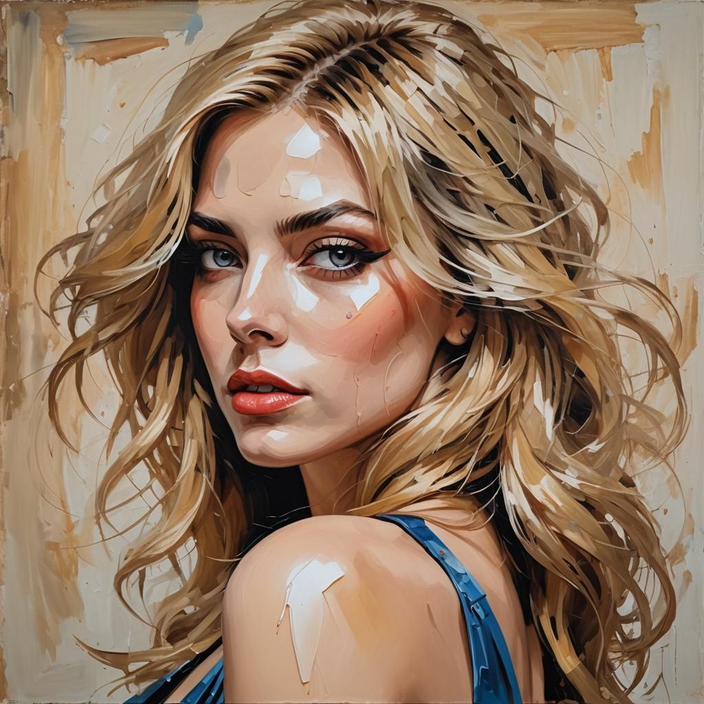 Blonde Woman with Extravagant Makeup as Oil Painting