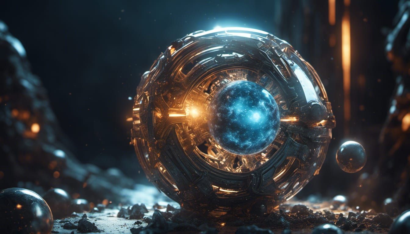 Cosmic Crystal Sphere with Arcane Glyphs in Space
