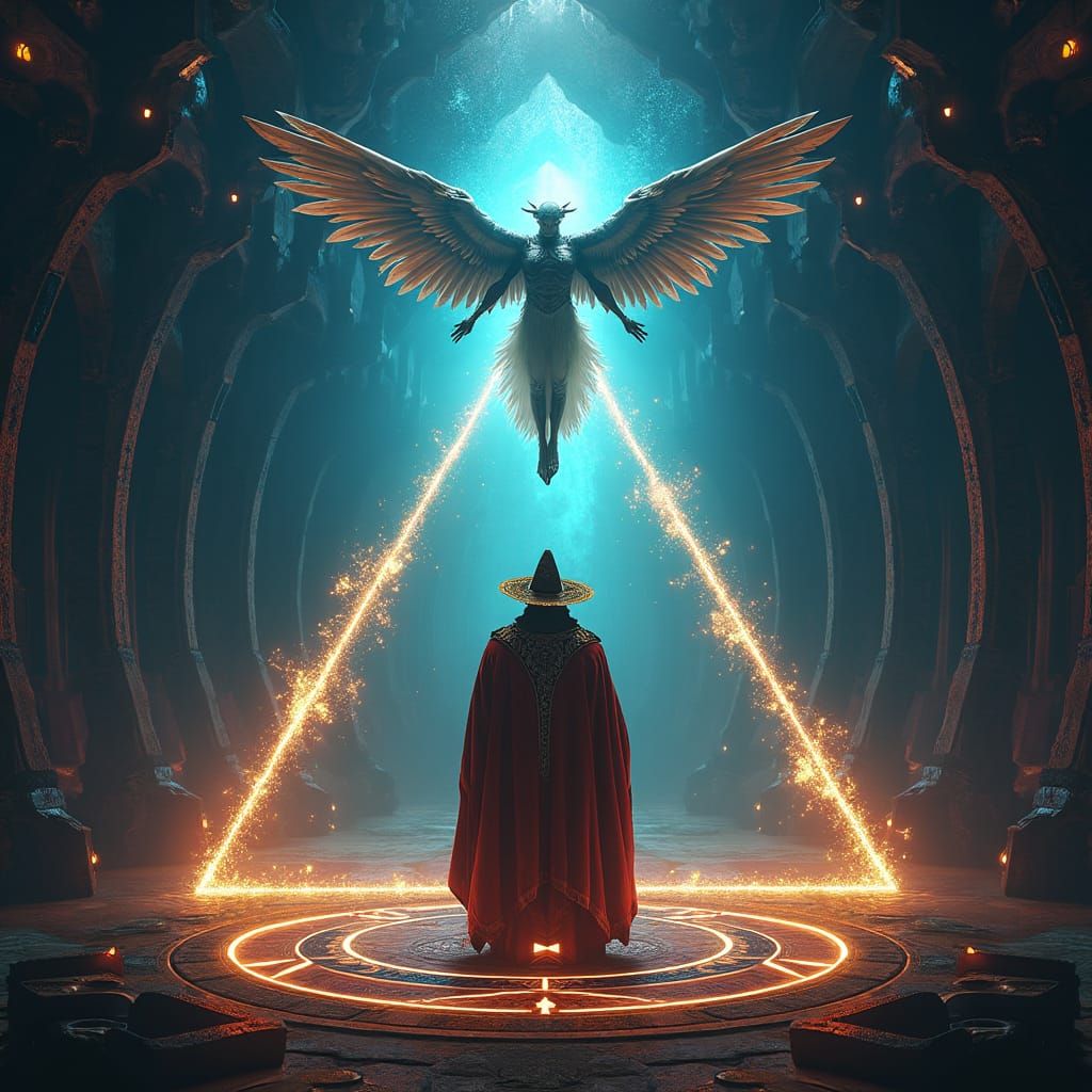 Aleister Crowley and Winged Entity in Mystical Triangle