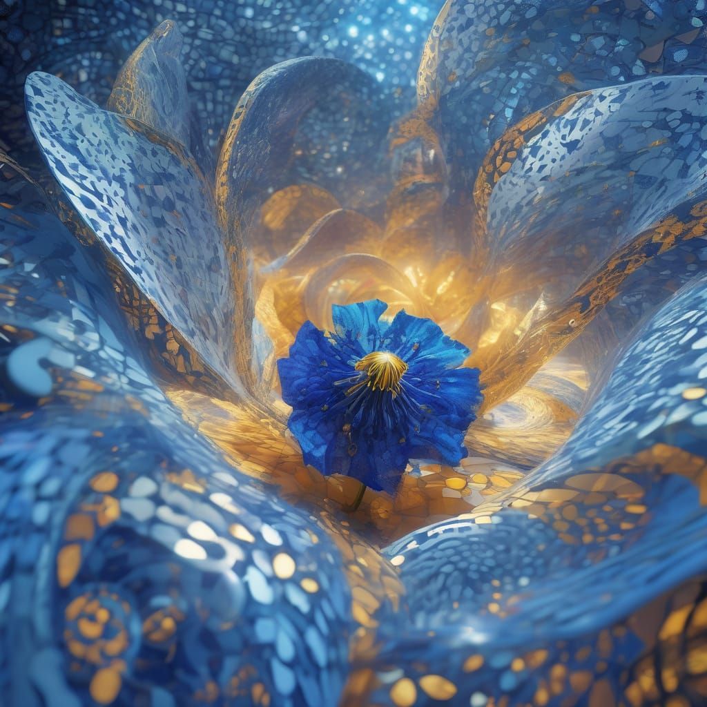 Cosmic Surrealist Dreamscape: Himalayan Blue Poppy Blooms in...